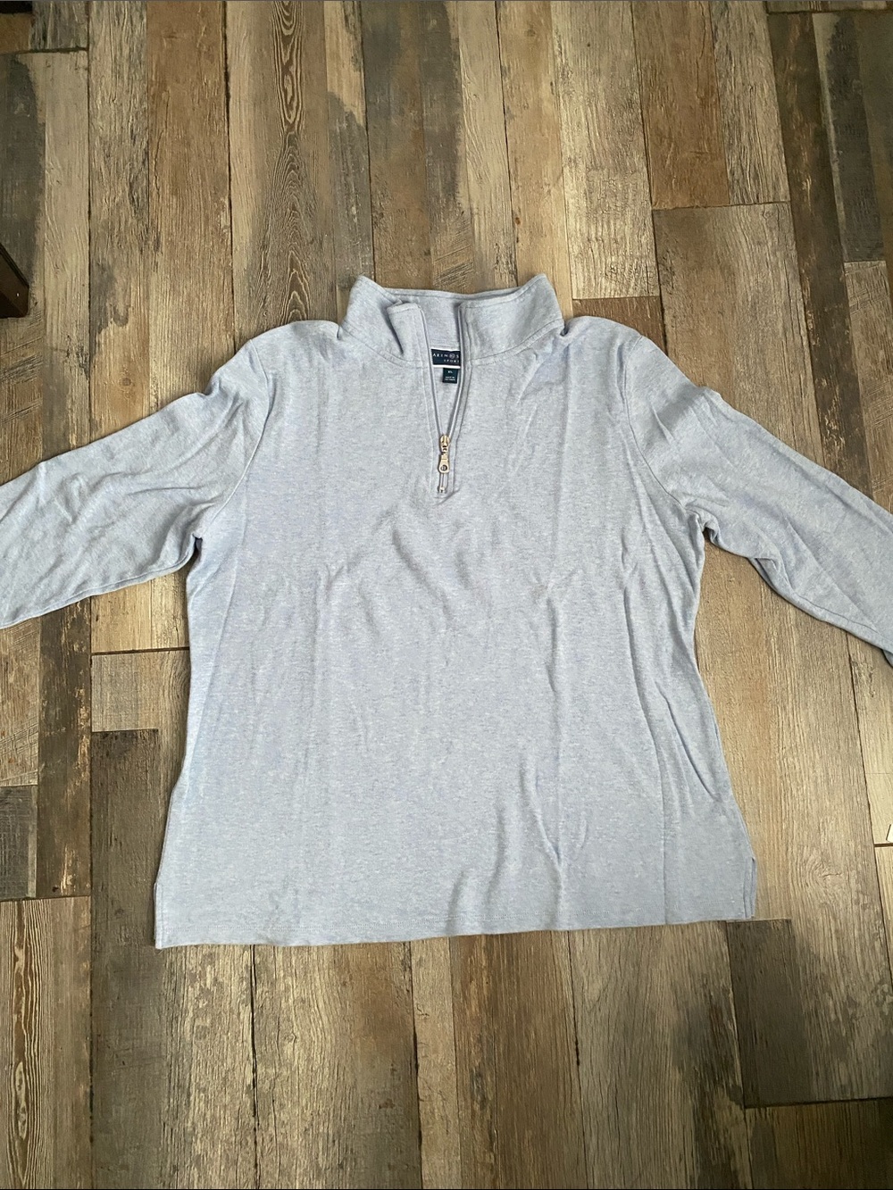 Karen Scott Heather Blue Quarter-Zip Pullover Top